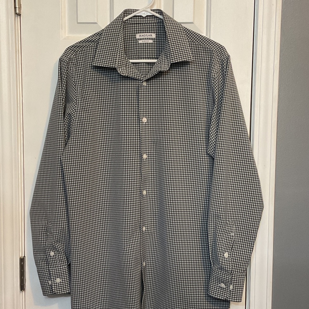 Haggar Black and White Checkered Shirt